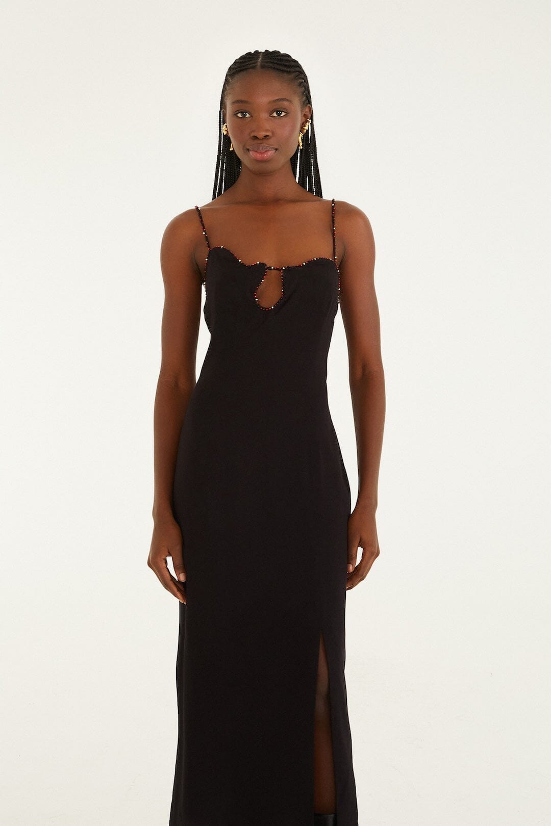 Black Beaded Neckline Sleeveless Midi Dress | FARM Rio