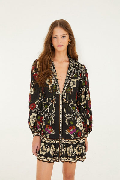 chinese dress ladies Stitched Flowers Black Long Sleeve Mini Dress – The RiverLane main image 1
