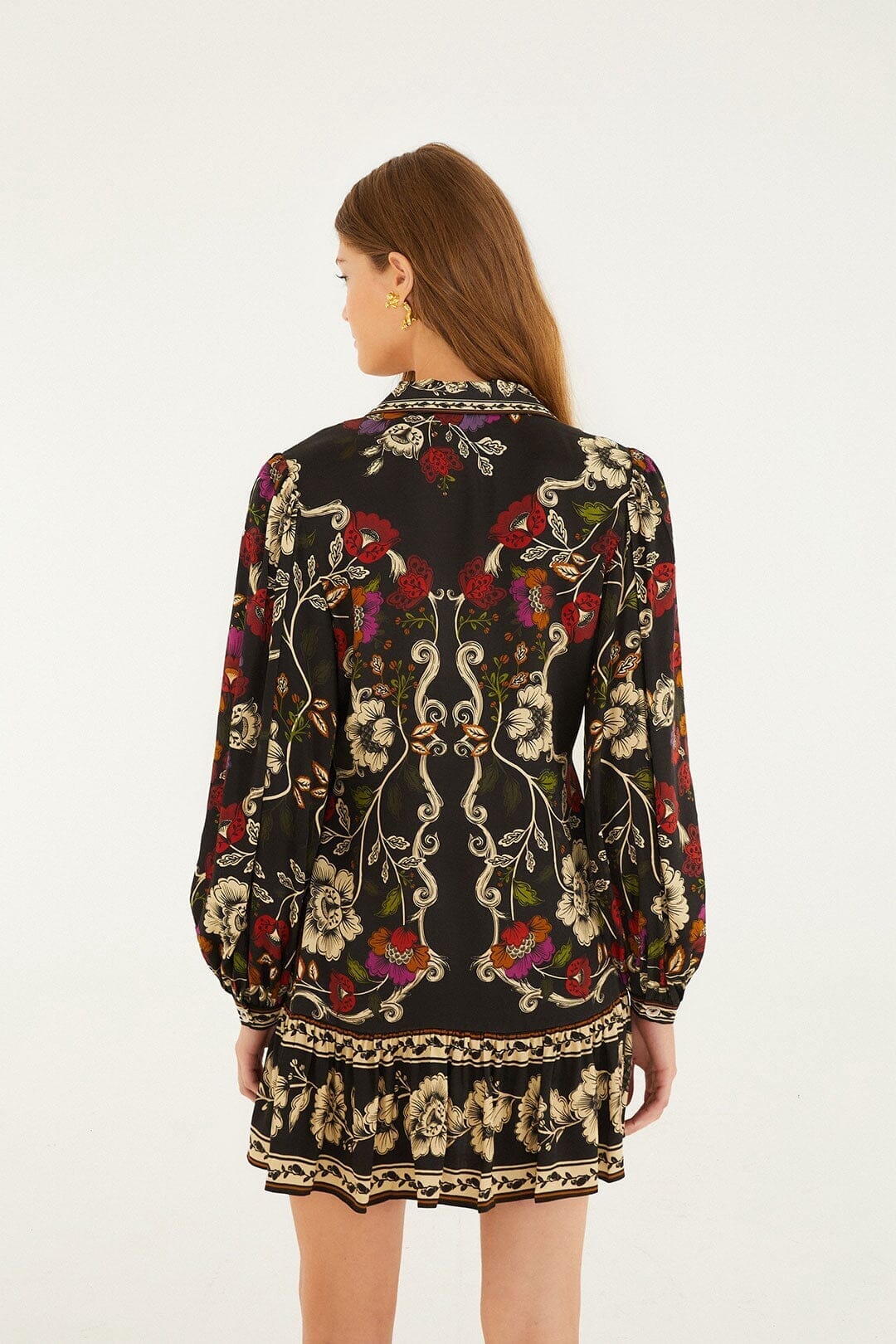 Black Rococo Flowers Lenzing™ Ecovero™ Viscose Mini Dress | FARM Rio