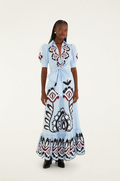 chinese dress ladies Farm Rio Blue Artisanal Short Sleeve Maxi Dress Blue / Xs