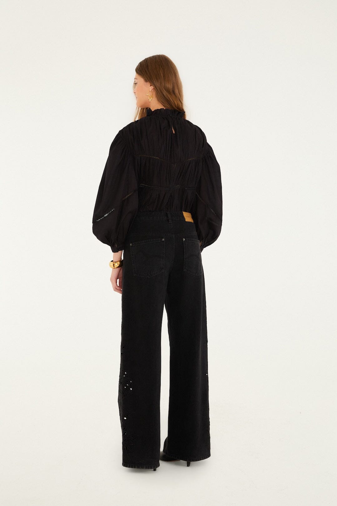 Black Cut-Out Richelieu Denim Pants