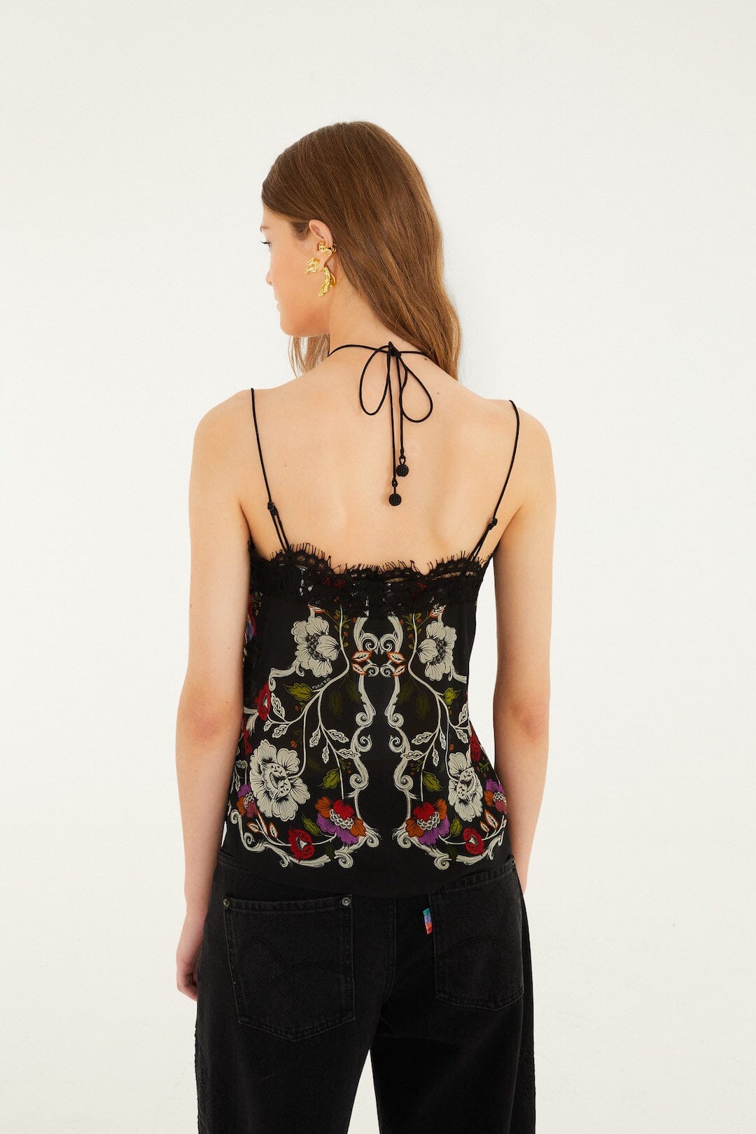 Black Rococo Flowers Lace Sleeveless Top