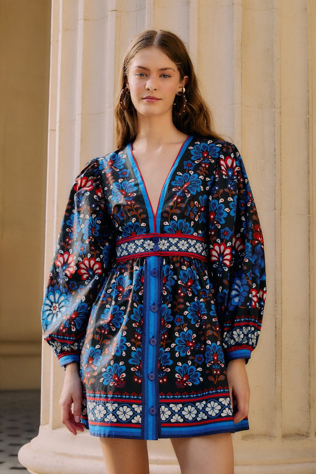 Black Latina Scarf Puff Sleeve Organic Cotton Mini Dress