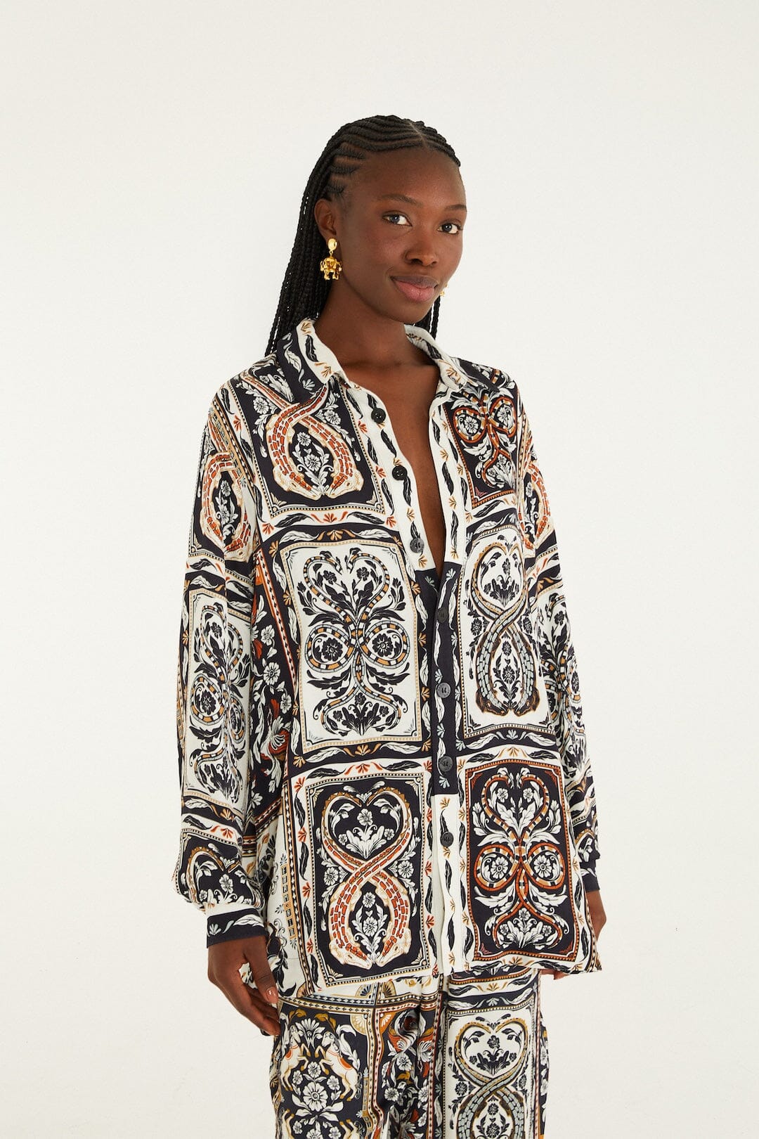 Multicolor Animal Cards Lenzing™ Ecovero™ Viscose Shirt