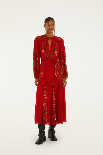 green emerald velvet dress Off-White Embroidered Maxi Dress – FARM Rio