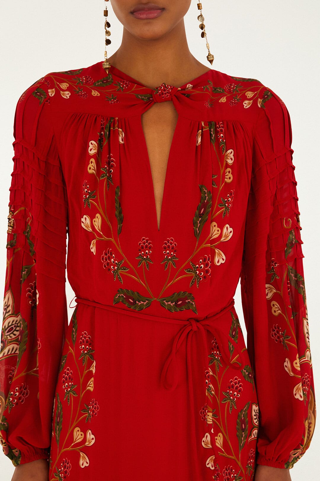 Farm Rio Red Berry Garden Long Sleeve Pleated Maxi Dress, Berry Garden Red / XXS Farm Rio Red Berry Garden Long Sleeve Pleated Maxi Dress, Berry Garden Red / XXS