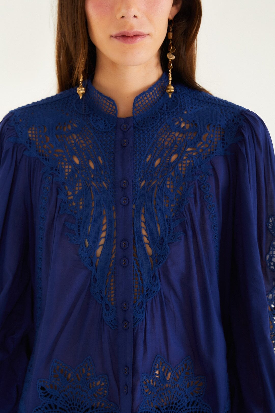 Navy Blue Guipure Blouse