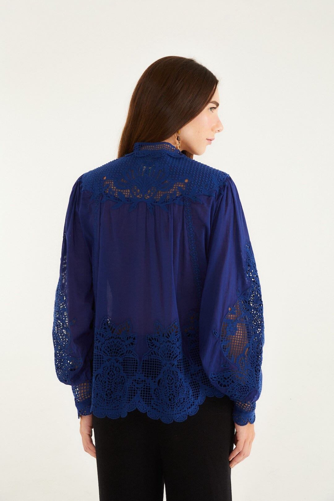 Navy Blue Guipure Blouse