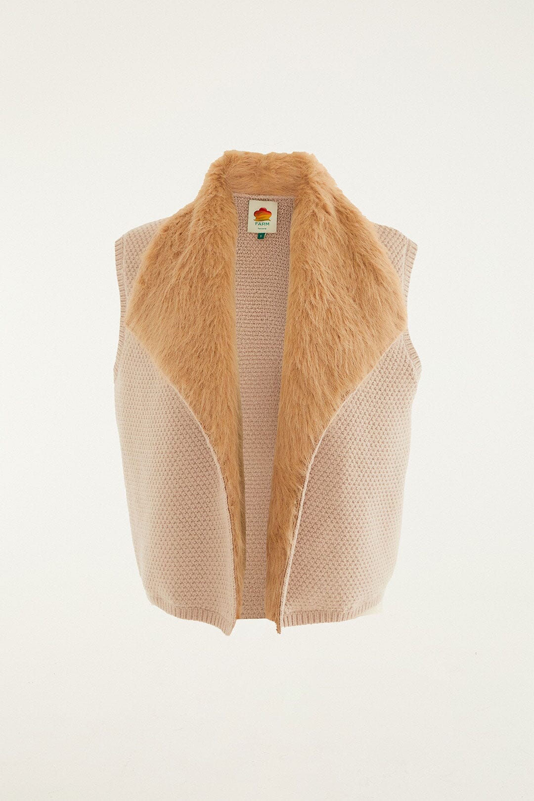 Beige Fur Sleeveless Knit Vest | FARM Rio