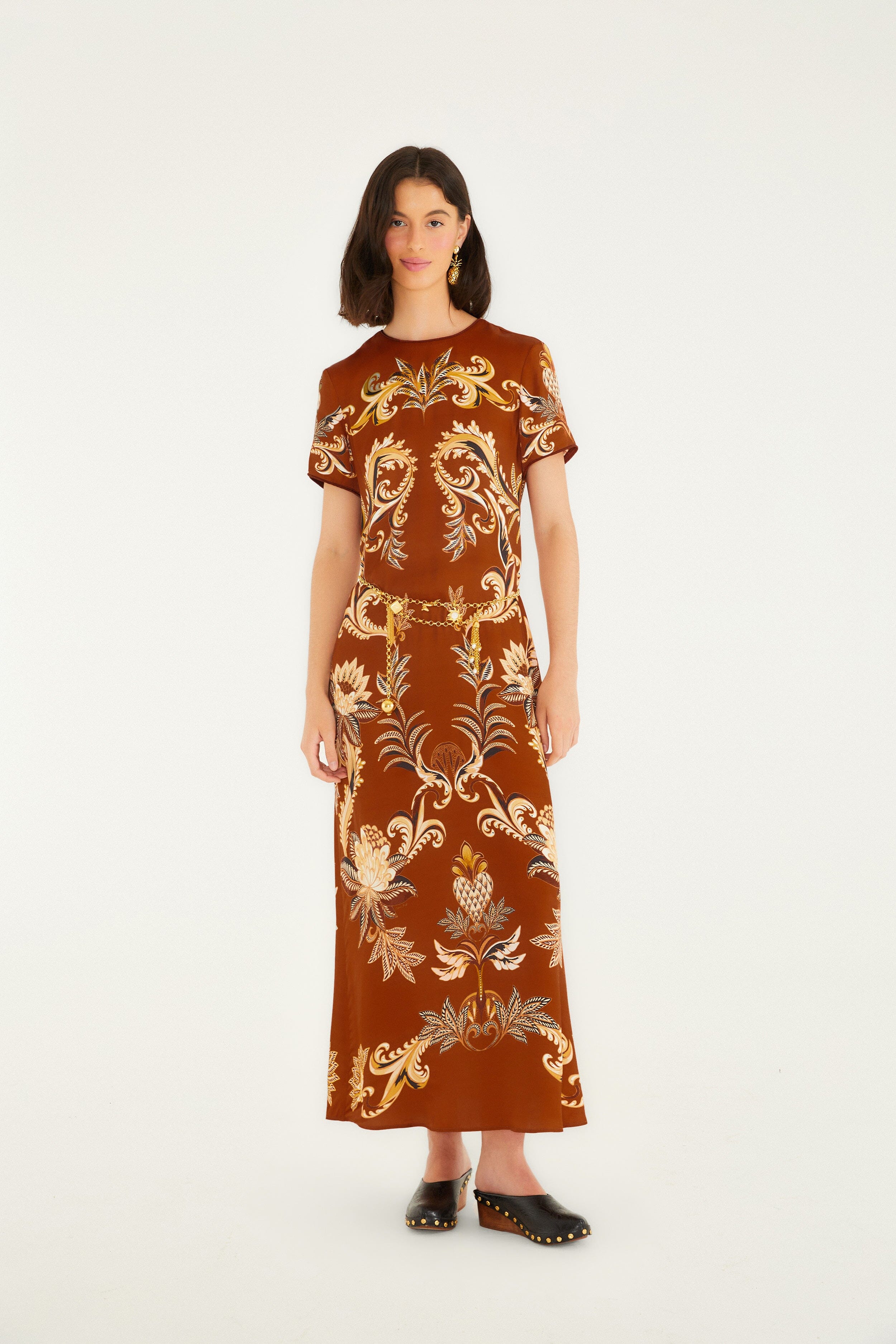 Orange Arabesque Paradise Lenzing  Ecovero  Viscose Maxi Dress