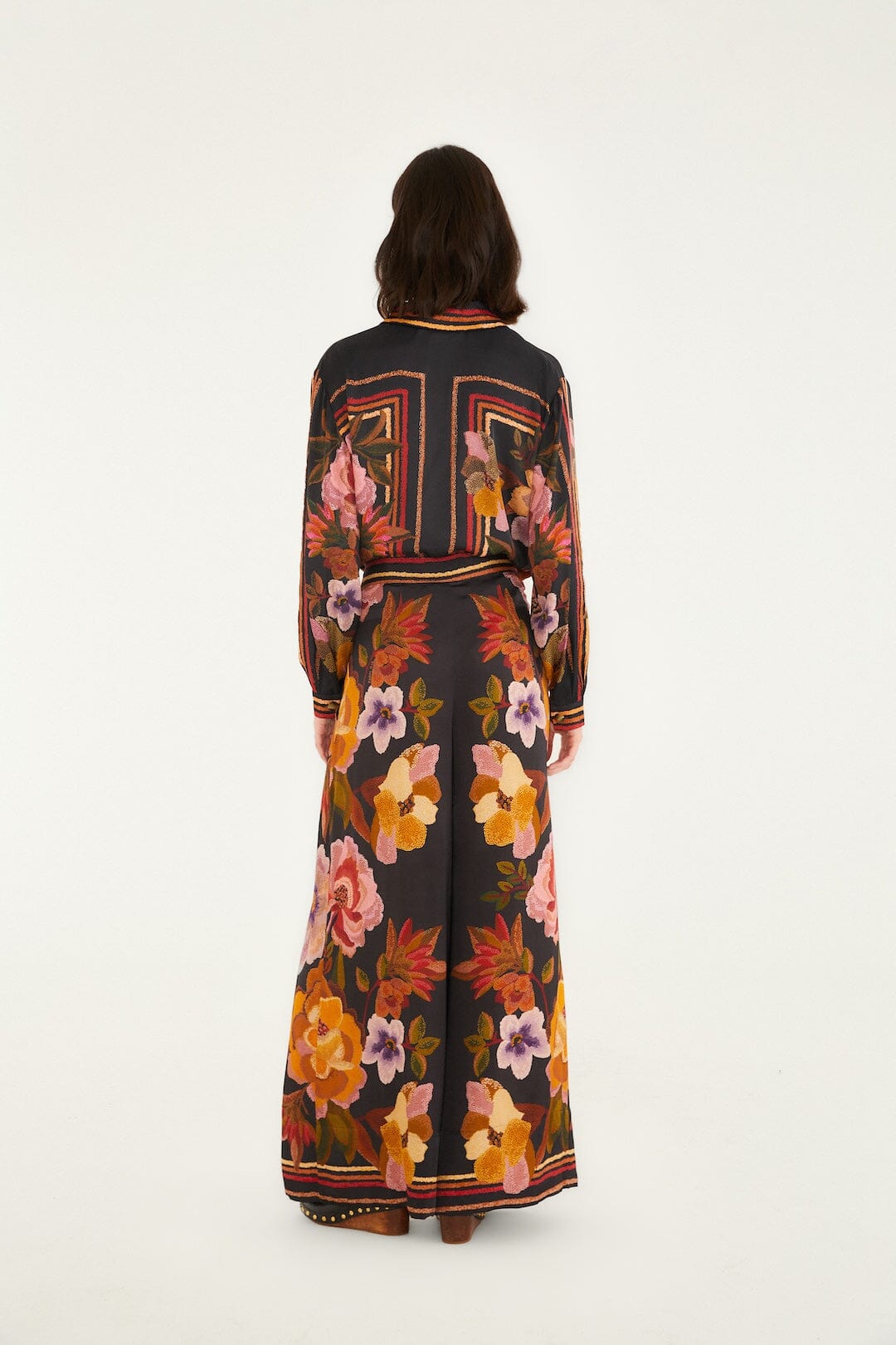 Black Chenille Flowers Lenzing™ Ecovero™ Viscose Pants