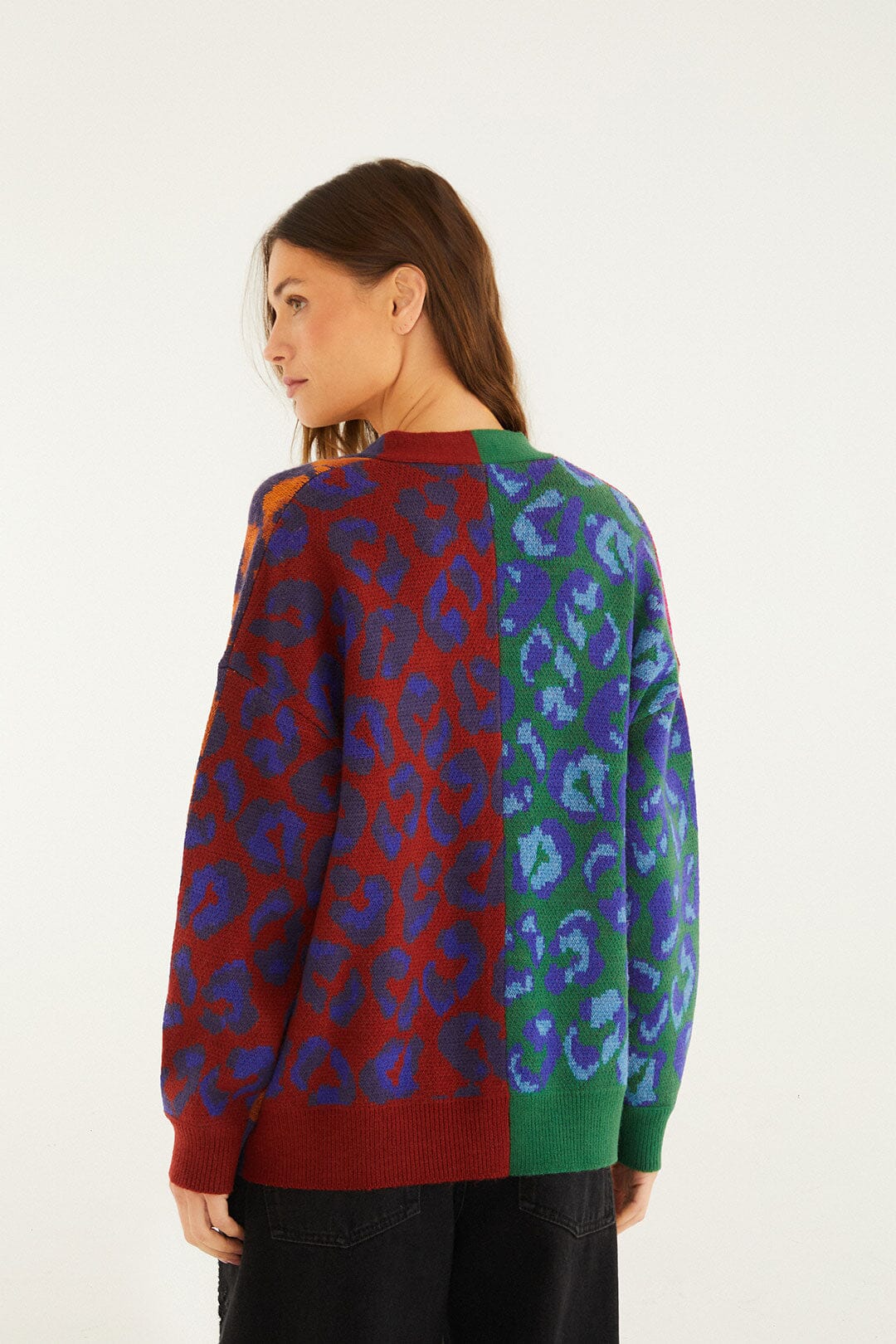 Mixed Ikat Leopard Buttoned Knit Cardigan | FARM Rio
