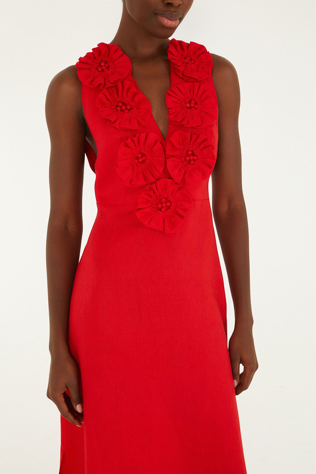 Red 3d Flower Euroflax  Maxi Dress