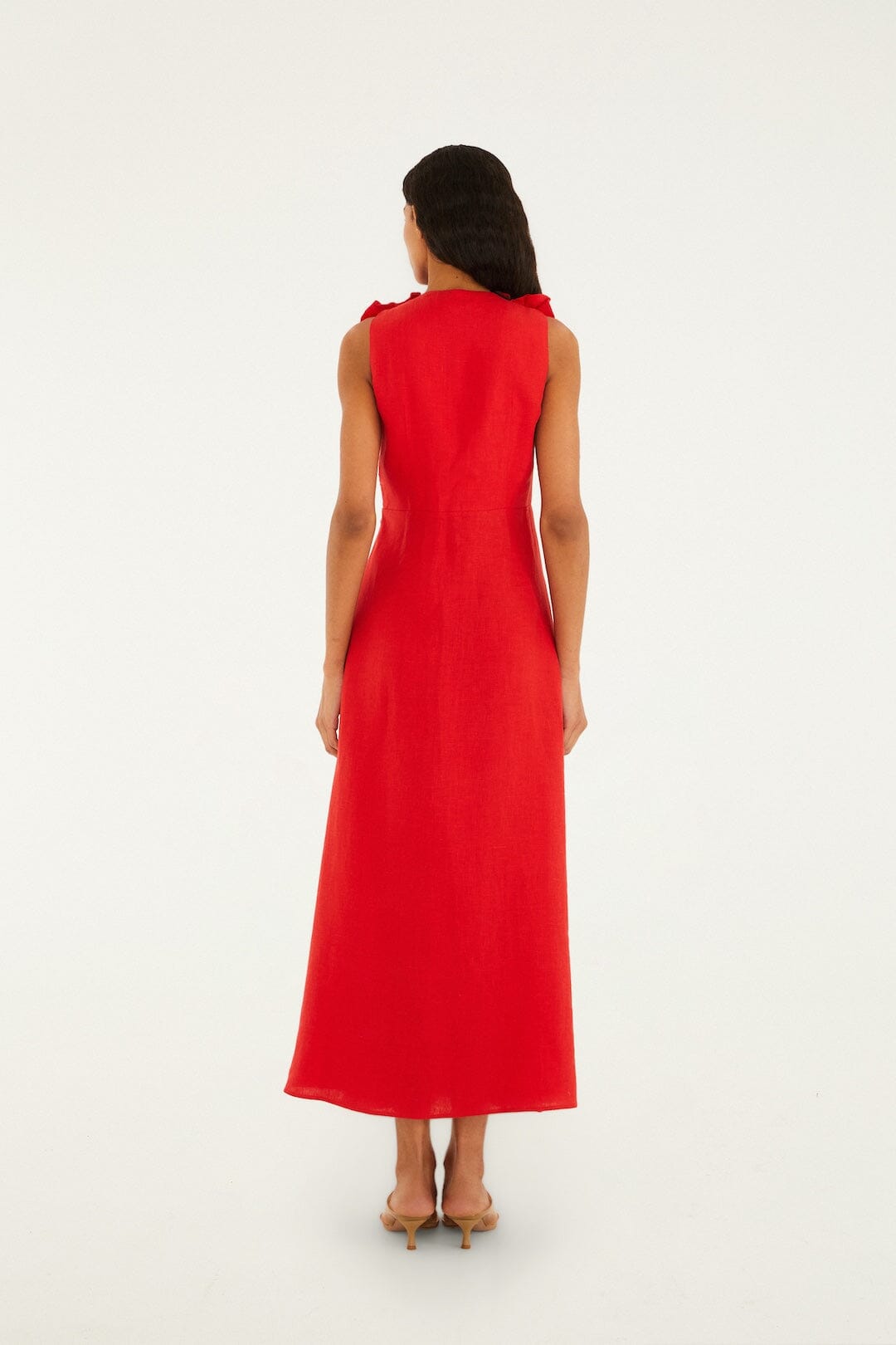 FARM Rio Red 3d Flower Euroflax Premium Linen Maxi Dress, Red / XXS FARM Rio Red 3d Flower Euroflax Premium Linen Maxi Dress, Red / XXS