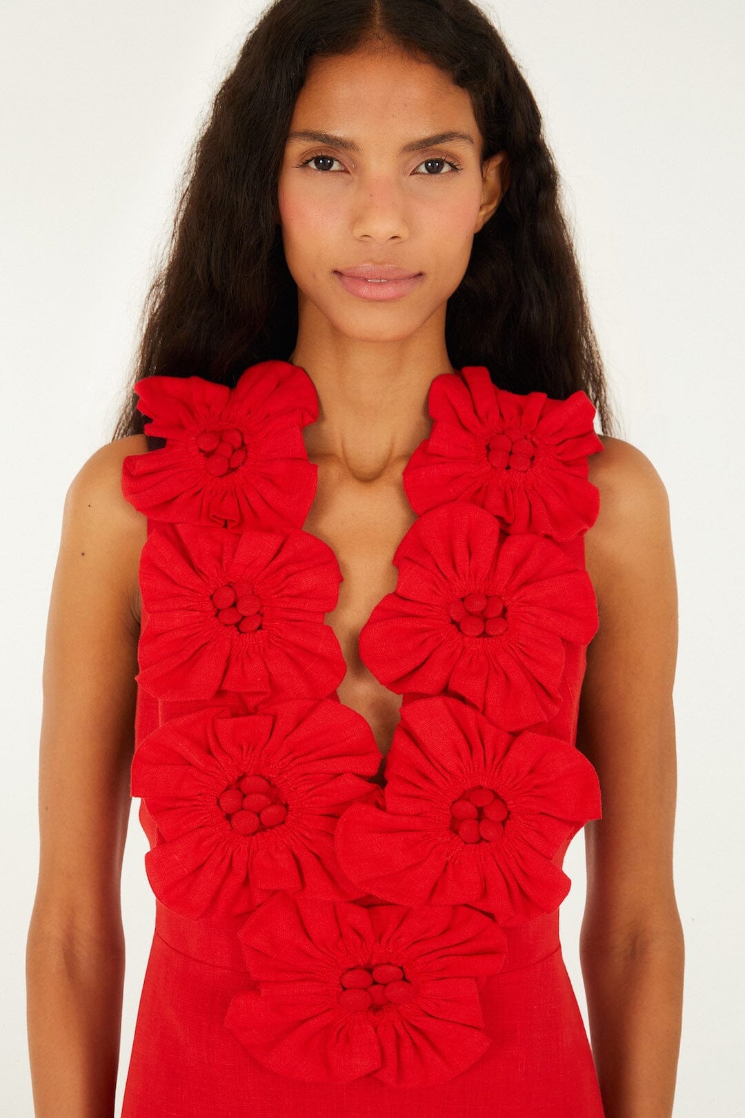 Red Sleeveless Euroflax Premium Linen Midi Dress