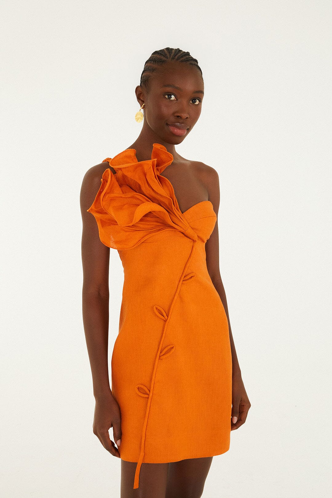 Farm Rio Orange Flower Euroflax Premium Linen Mini Dress, Orange / L Farm Rio Orange Flower Euroflax Premium Linen Mini Dress, Orange / L