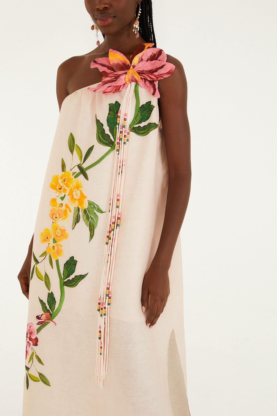 farm rio pink garden terrace maxi dress Farm Rio, Garden Terrace one-shoulder linen midi dress, Women, Pink, S, Dresses