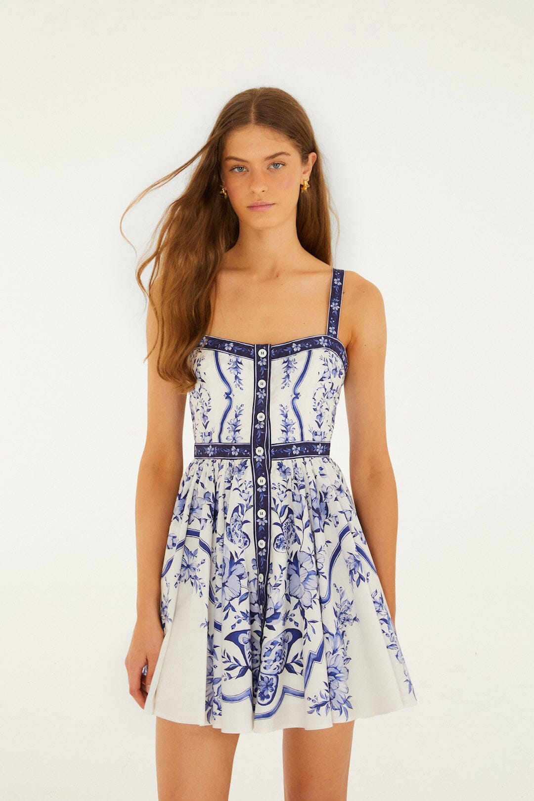 Off-White Porcelain Garden Buttoned Organic Cotton Mini Dress