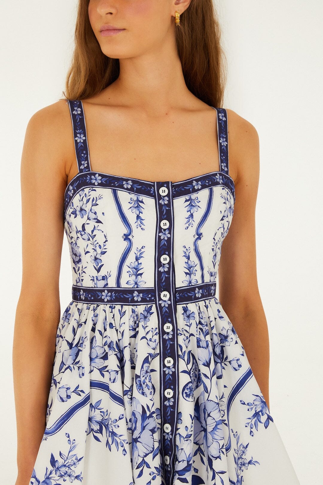 Off-White Porcelain Garden Buttoned Organic Cotton Mini Dress