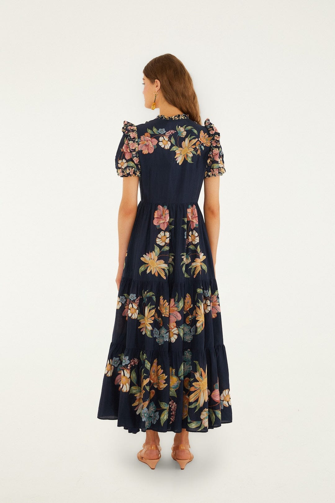Dark Blue Maira Floral Short Sleeve Maxi Dress