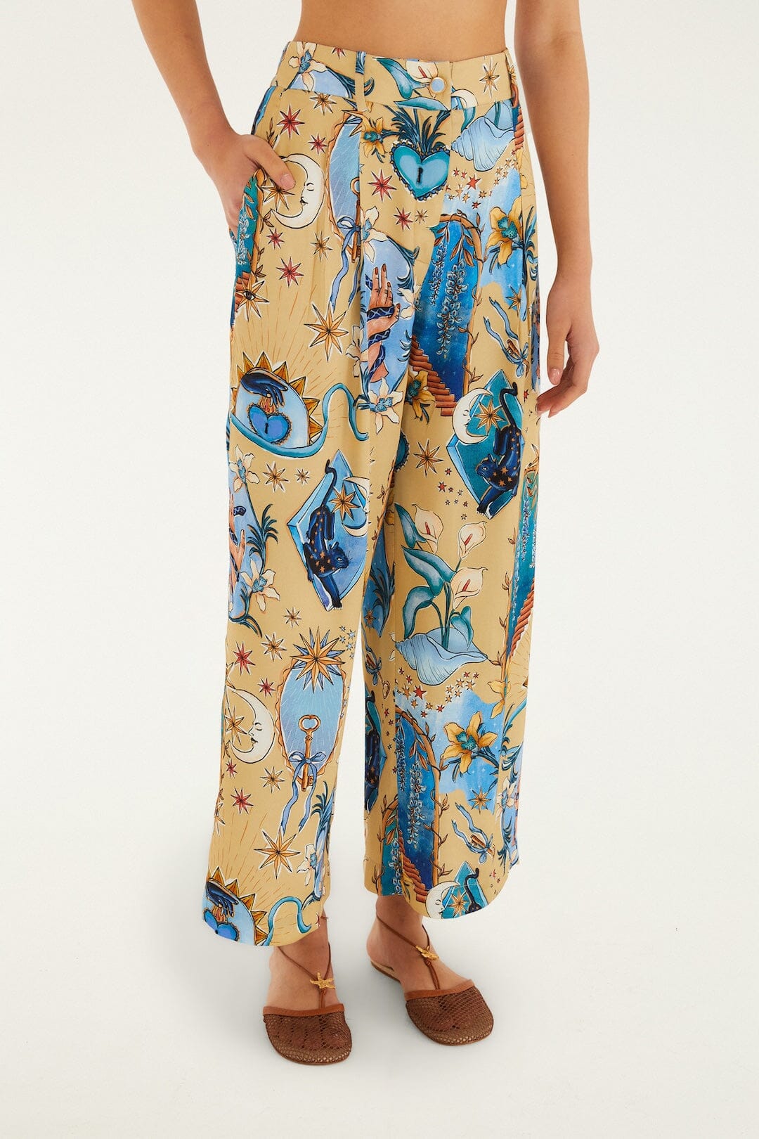 Sand Mystical Wide-Leg Lenzing™ Ecovero™ Viscose Pants | FARM Rio
