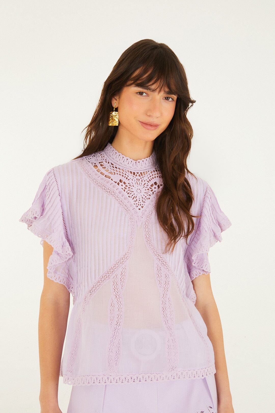 Lilac Lace Ruffled Organic Cotton Blouse | FARM Rio