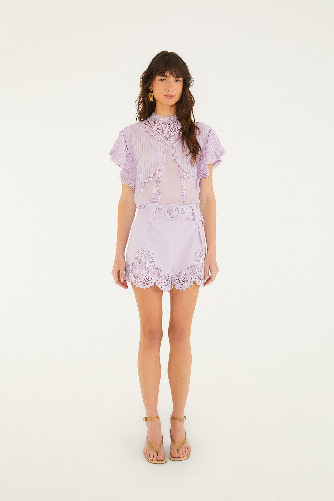 Lilac Lace Ruffled Organic Cotton Blouse | FARM Rio