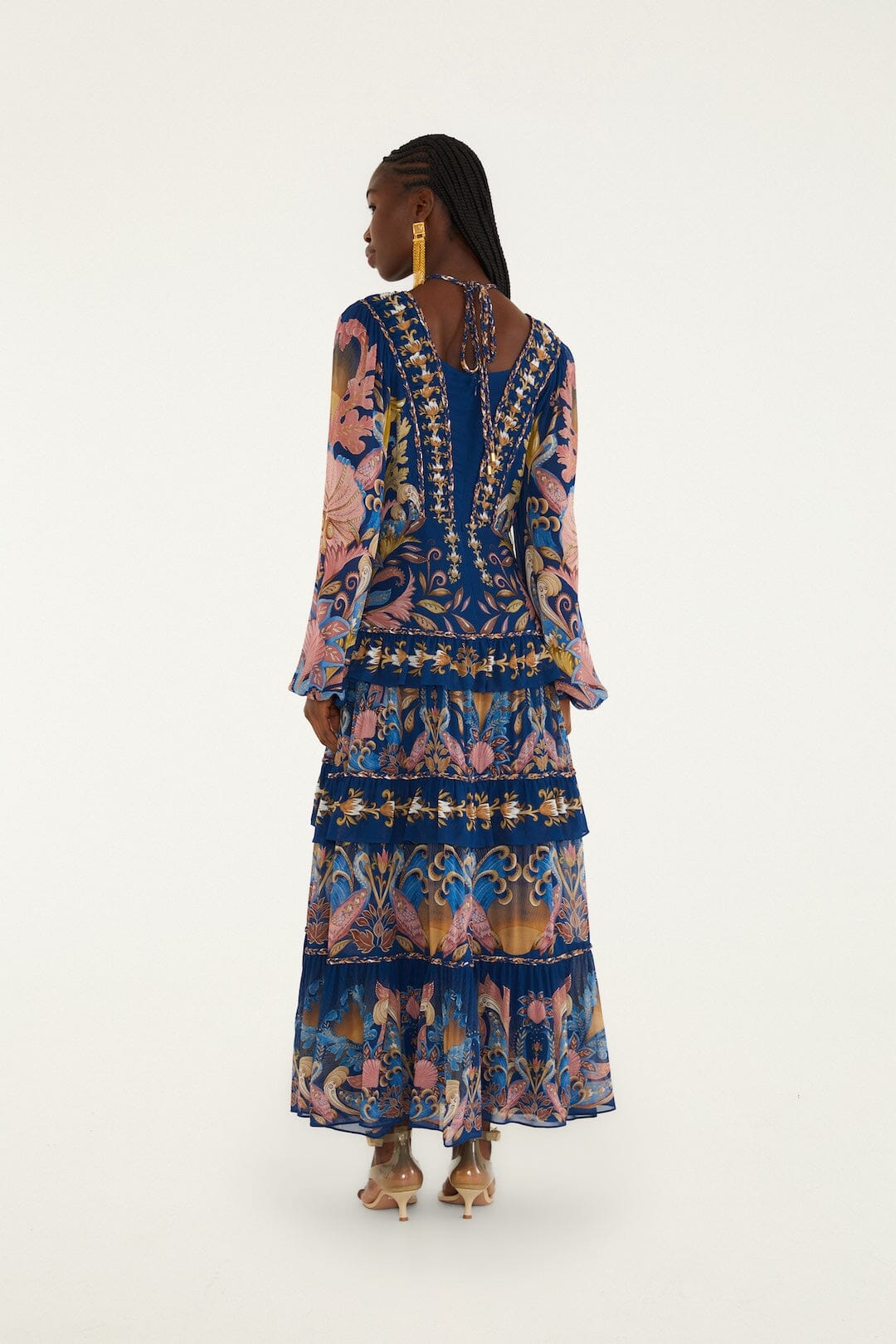 farm rio blue long sleeve dress BLUE Mystical Draped Long Sleeve Maxi Dress