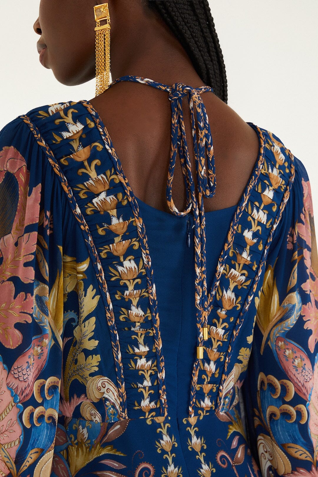 Navy Blue Sea Garden Braid Details Maxi Dress