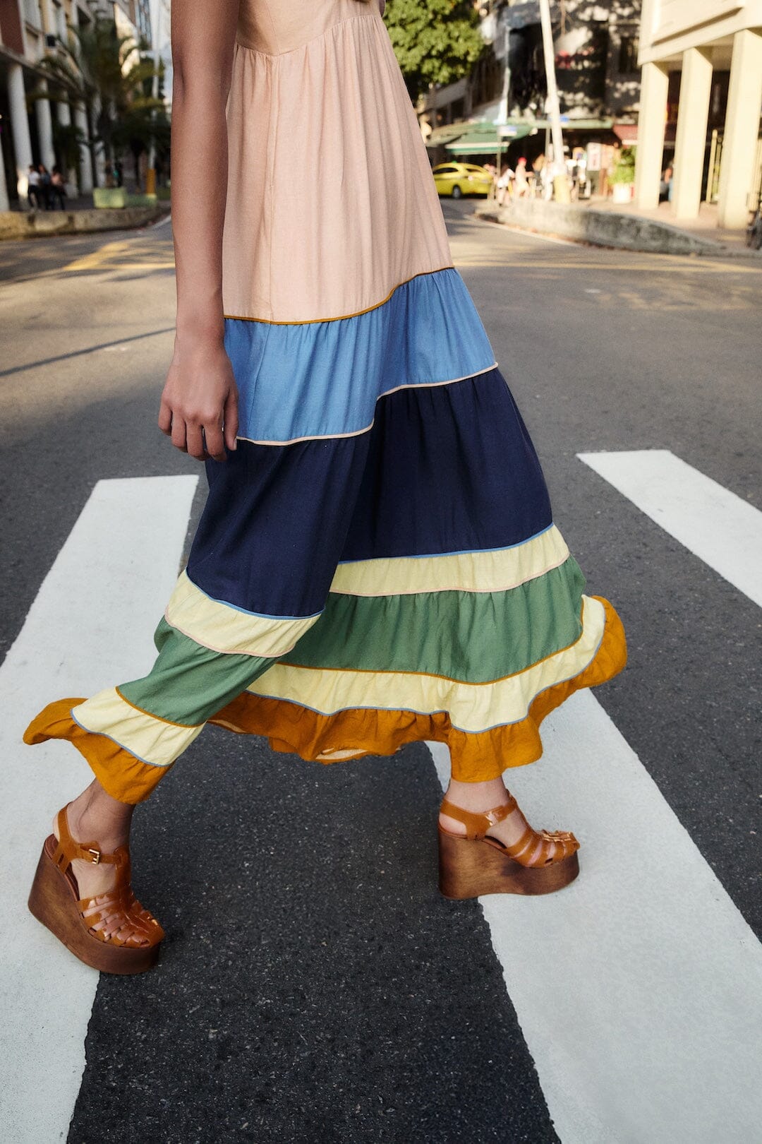 Multicolor Pleats Lenzing Ecovero Euroflax Maxi Dress