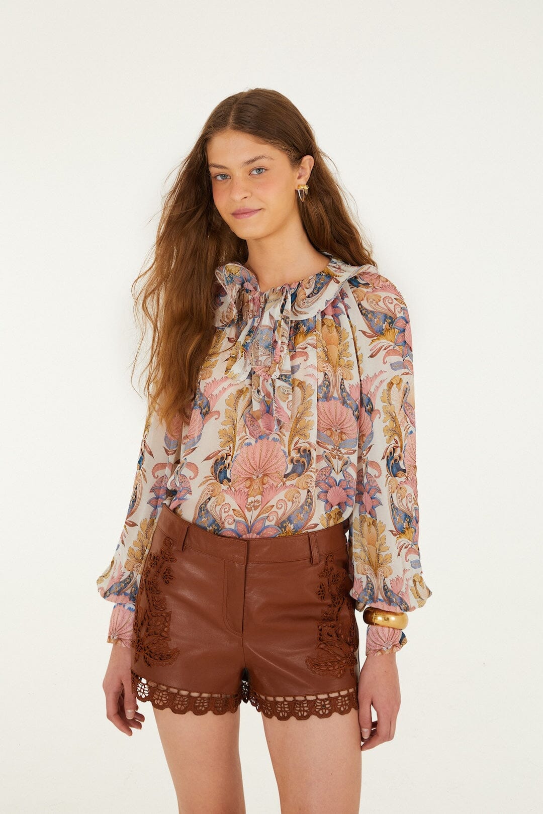 Caramel Richelieu Belt Loops Leather Shorts