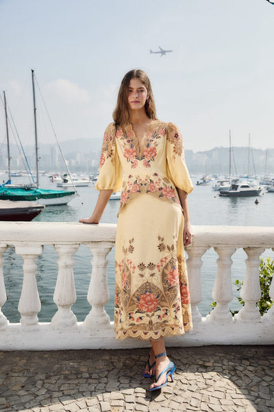 flounce embroidered maxi dress farm rio Butter Yellow Lenzing Ecovero Euroflax Midi Step into the spotlight VINTAGE DRESSES – tagged Source:Women Size colMen