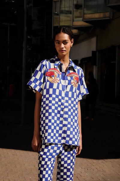 Blue Dream Checkered Short Sleeve Lenzing™ Ecovero™ Euroflax