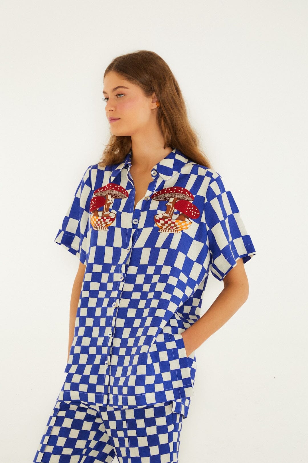 Blue Dream Checkered Short Sleeve Lenzing Ecovero Euroflax Shirt