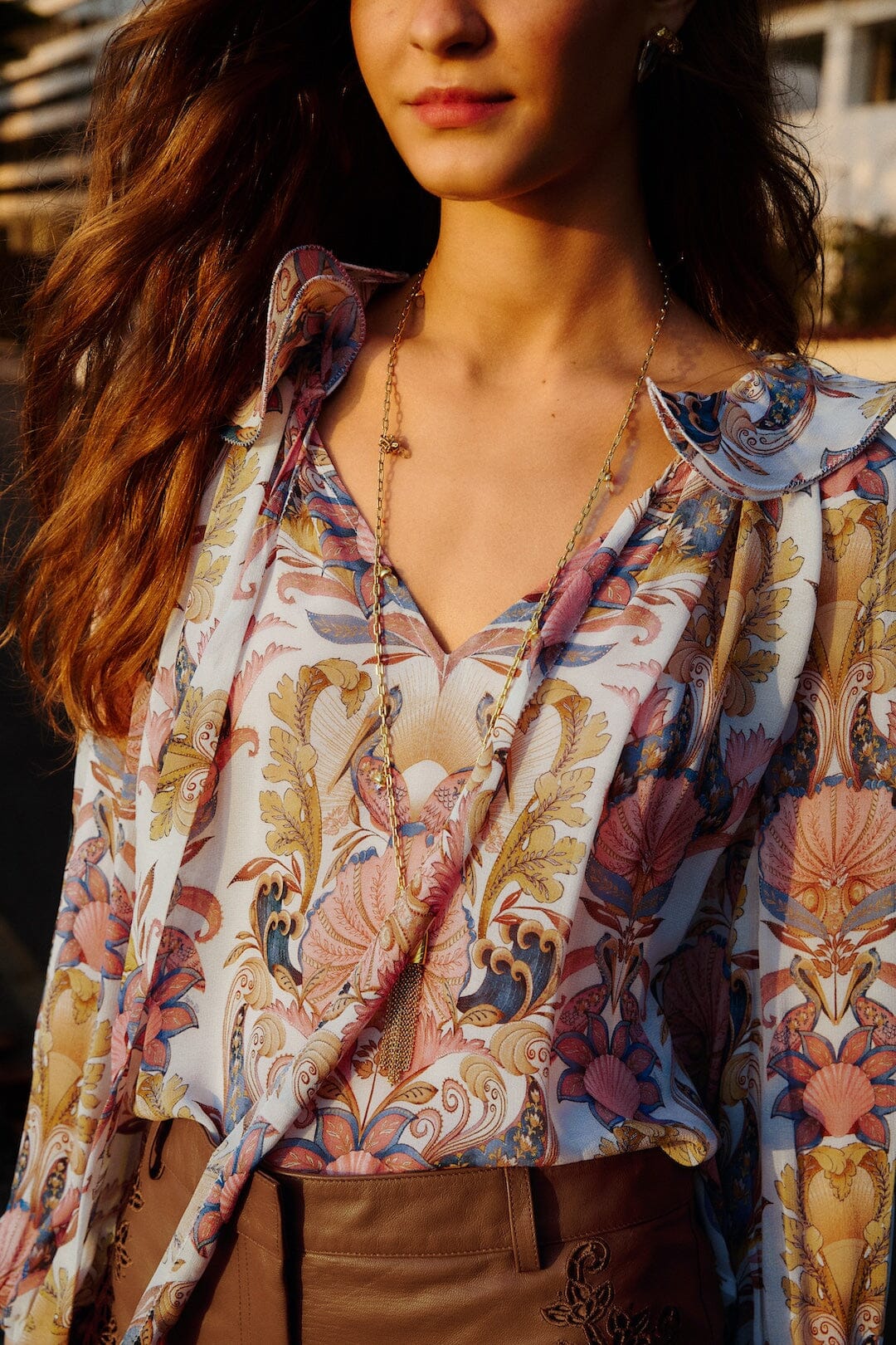 Off-White Sea Garden Ruffled Long Sleeve Blouse