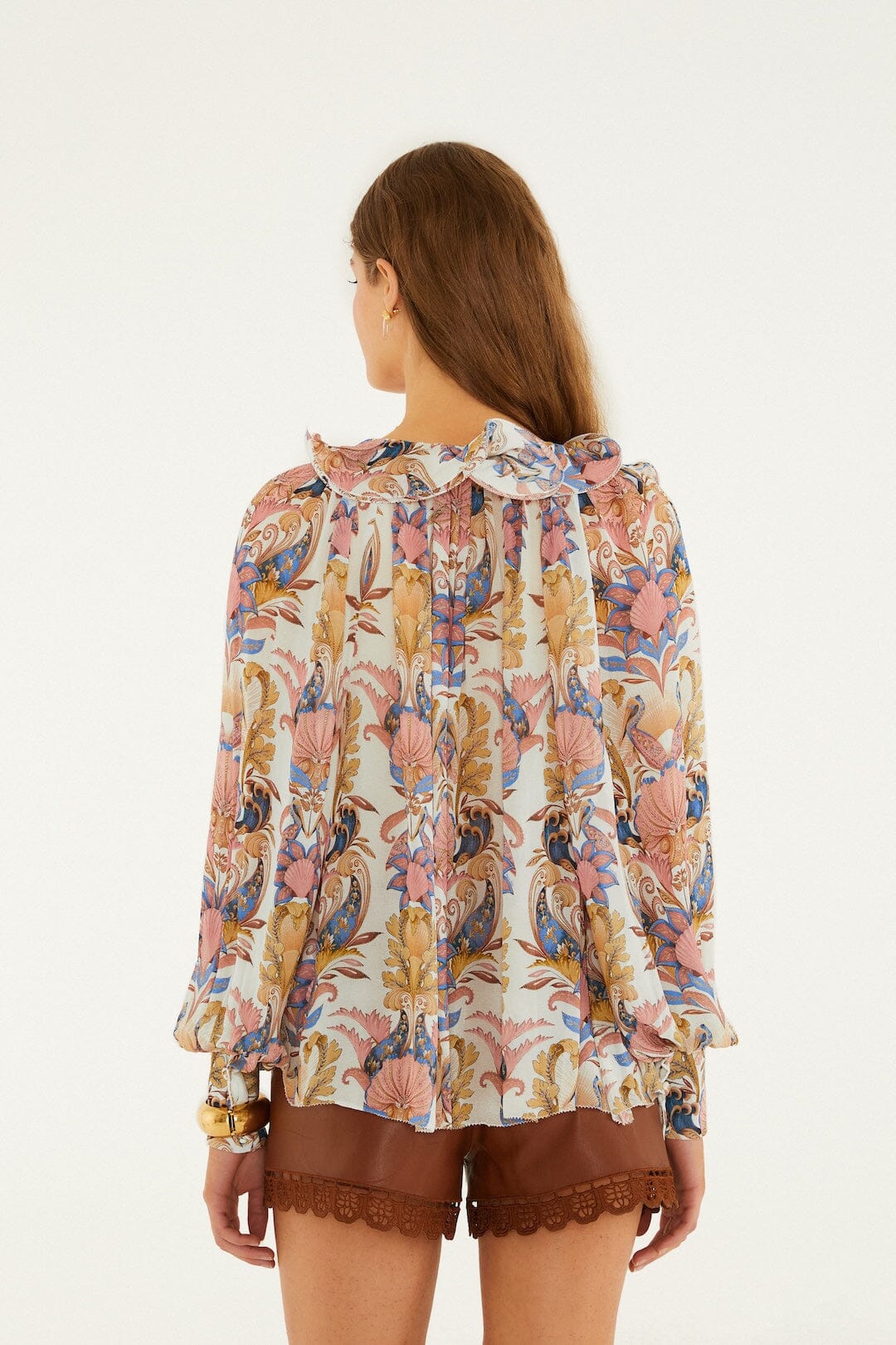 Off-White Sea Garden Ruffled Long Sleeve Blouse