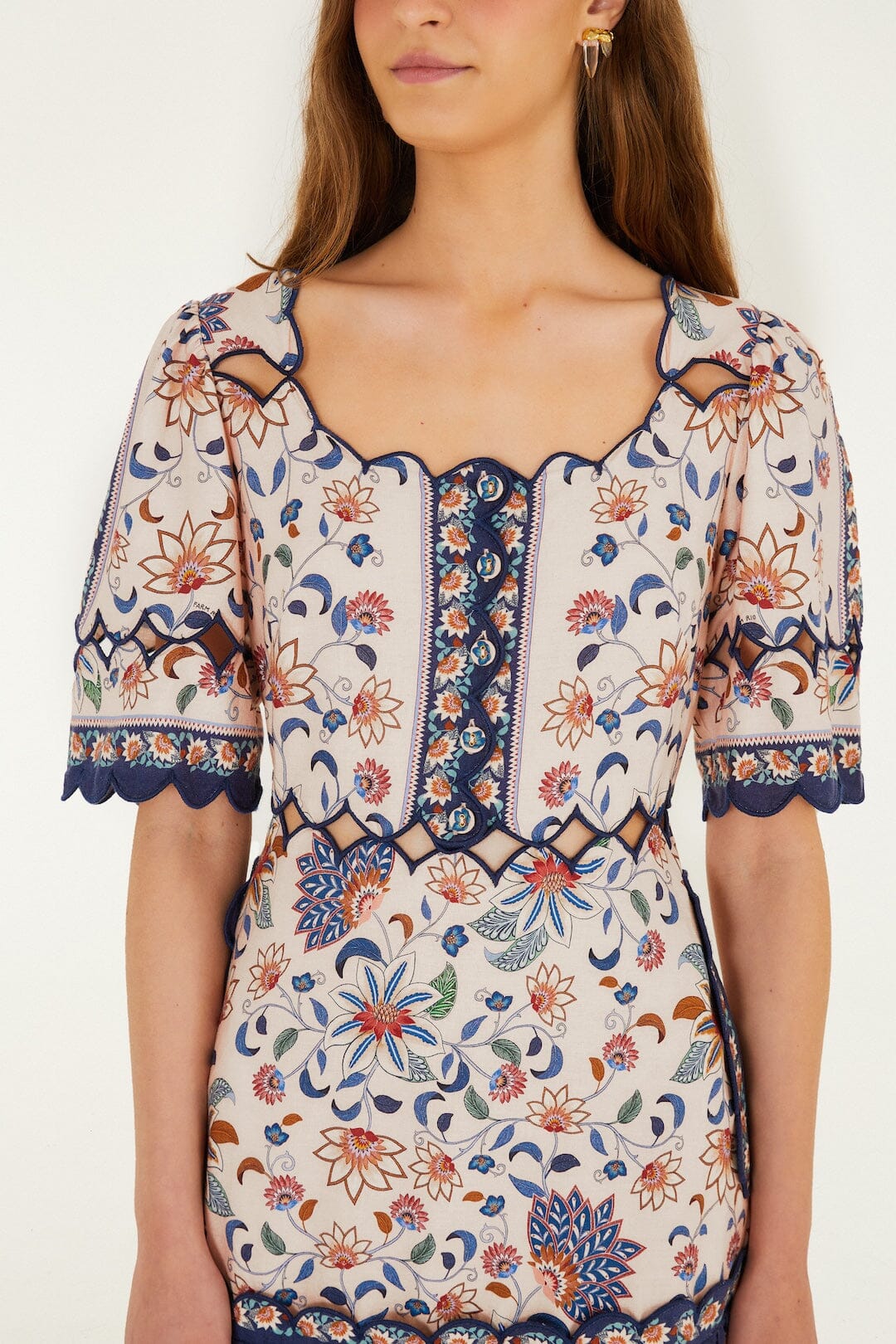 FARM Rio Pink Floral Delhi Tapestry Scallop Cut-Out Mini Dress, Floral Delhi Tapestry LIGHT Pink / XXS FARM Rio Pink Floral Delhi Tapestry Scallop Cut-Out Mini Dress, Floral Delhi Tapestry LIGHT Pink / XXS