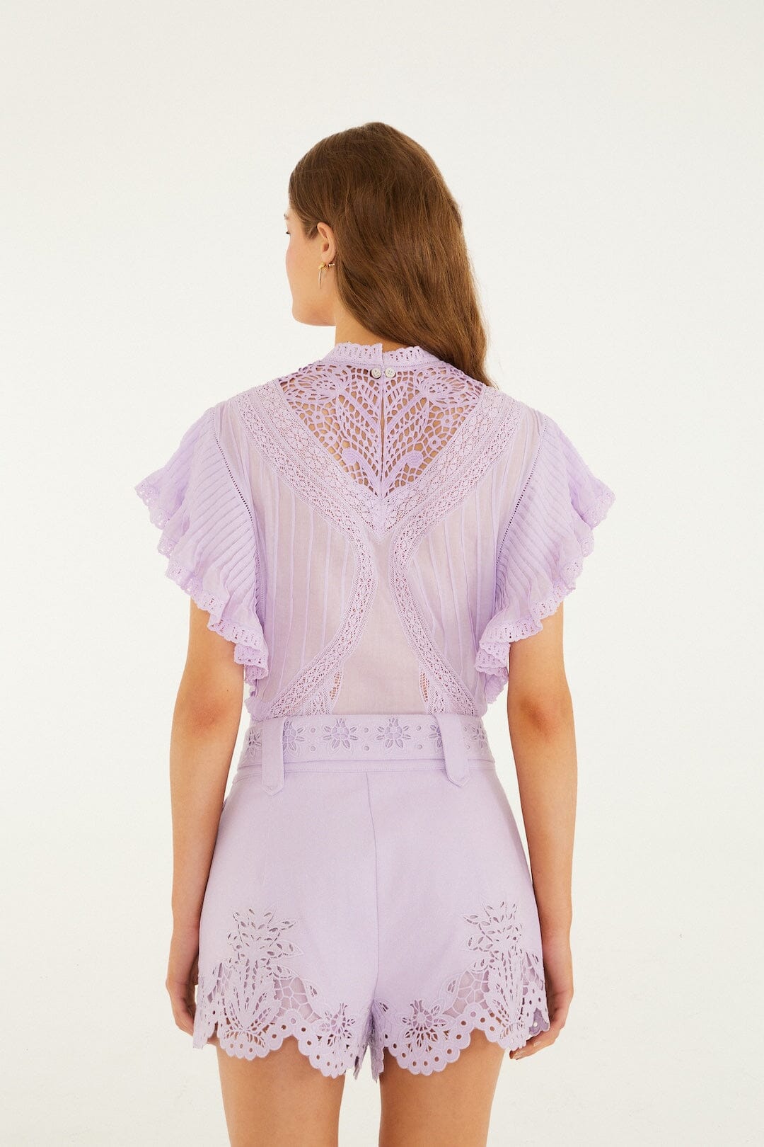 Lilac Geometric Richelieu Twill Belted Shorts