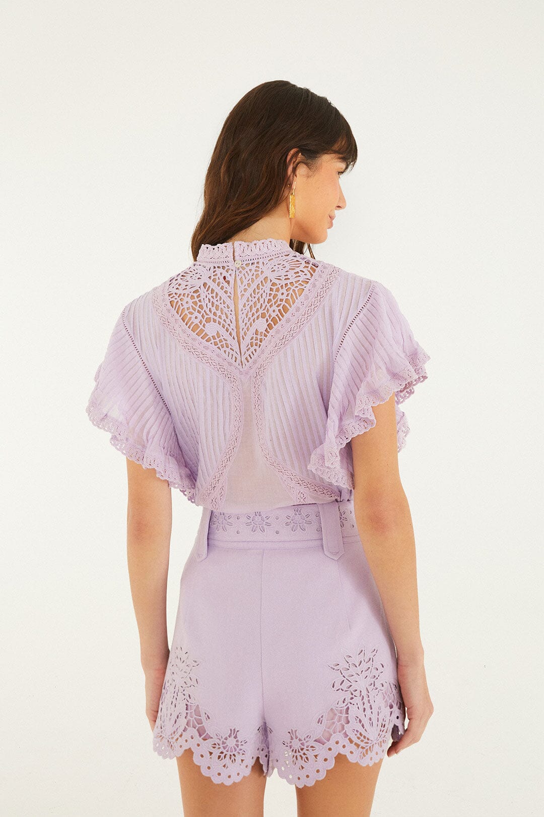 Lilac Geometric Richelieu Twill Belted Shorts | FARM Rio