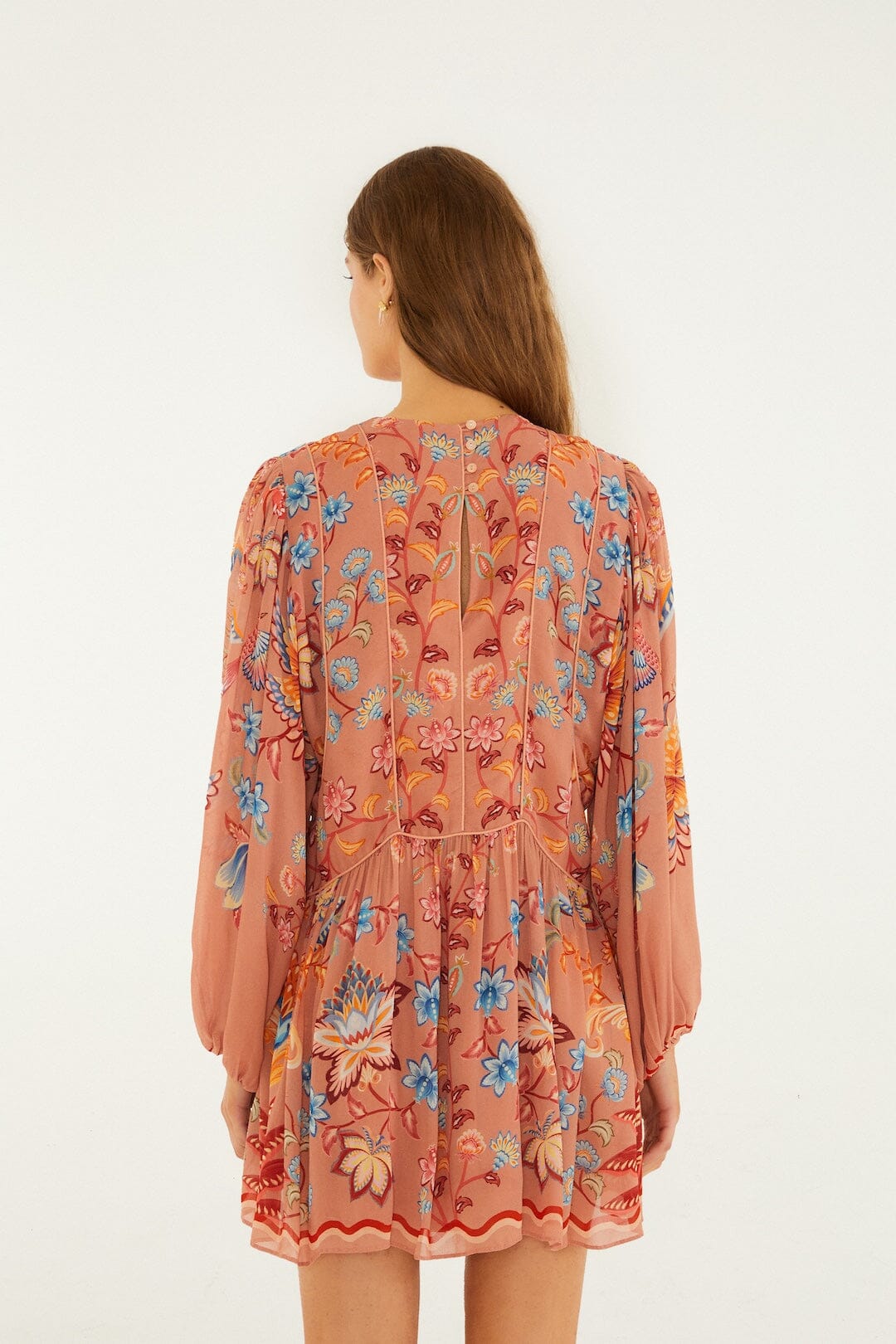 Mocha Boho Enhance Lace Long Sleeve Mini Dress