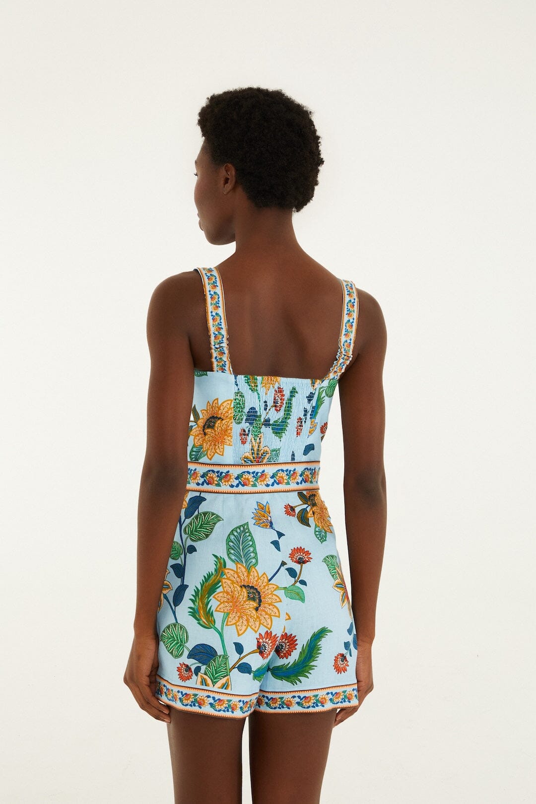 Light Blue Floral Delhi Euroflax Premium Linen Romper