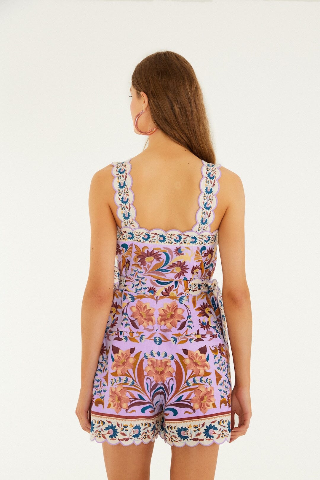 Lilac Flower Tiles Lenzing™ Ecovero™ Euroflax™ Romper | FARM Rio