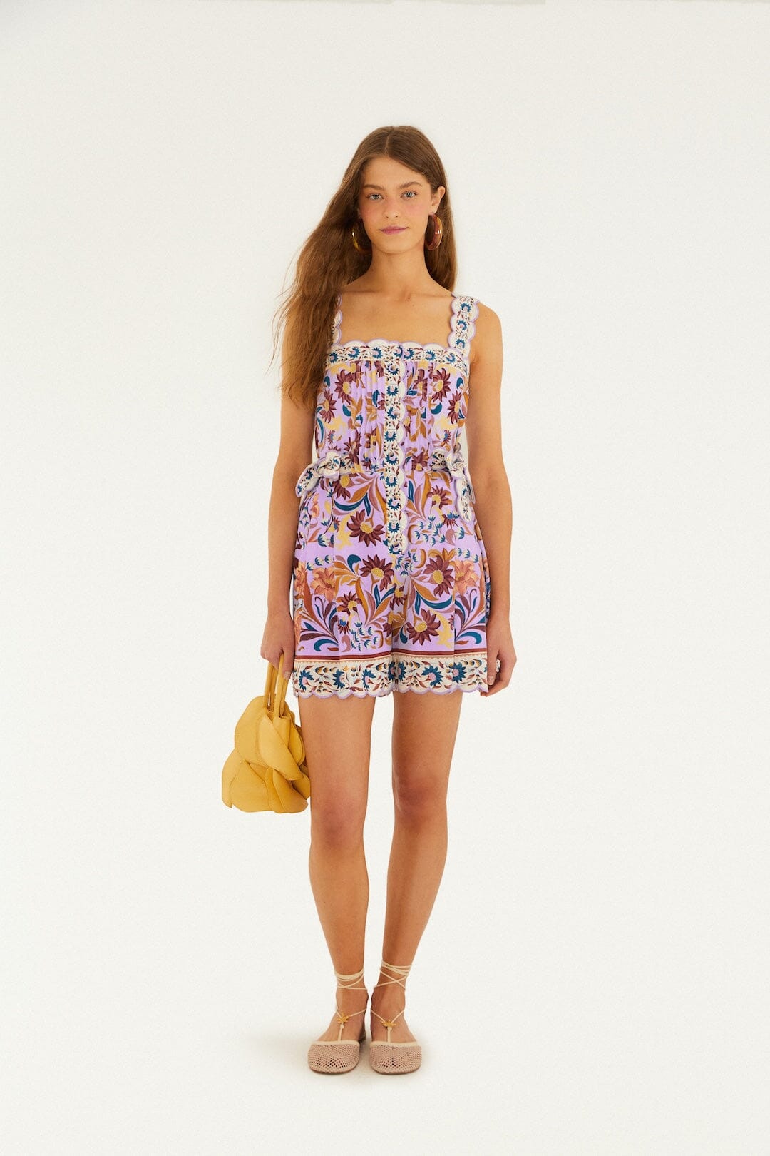 Lilac Flower Tiles Lenzing Ecovero Euroflax Romper