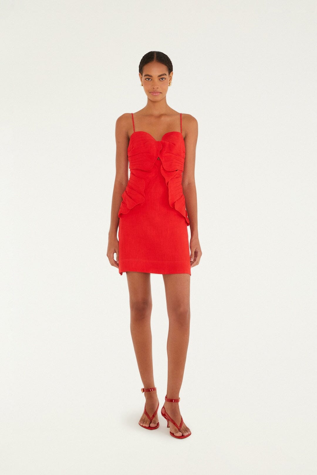 Red Sleeveless Flower Euroflax Premium Linen Mini Dress