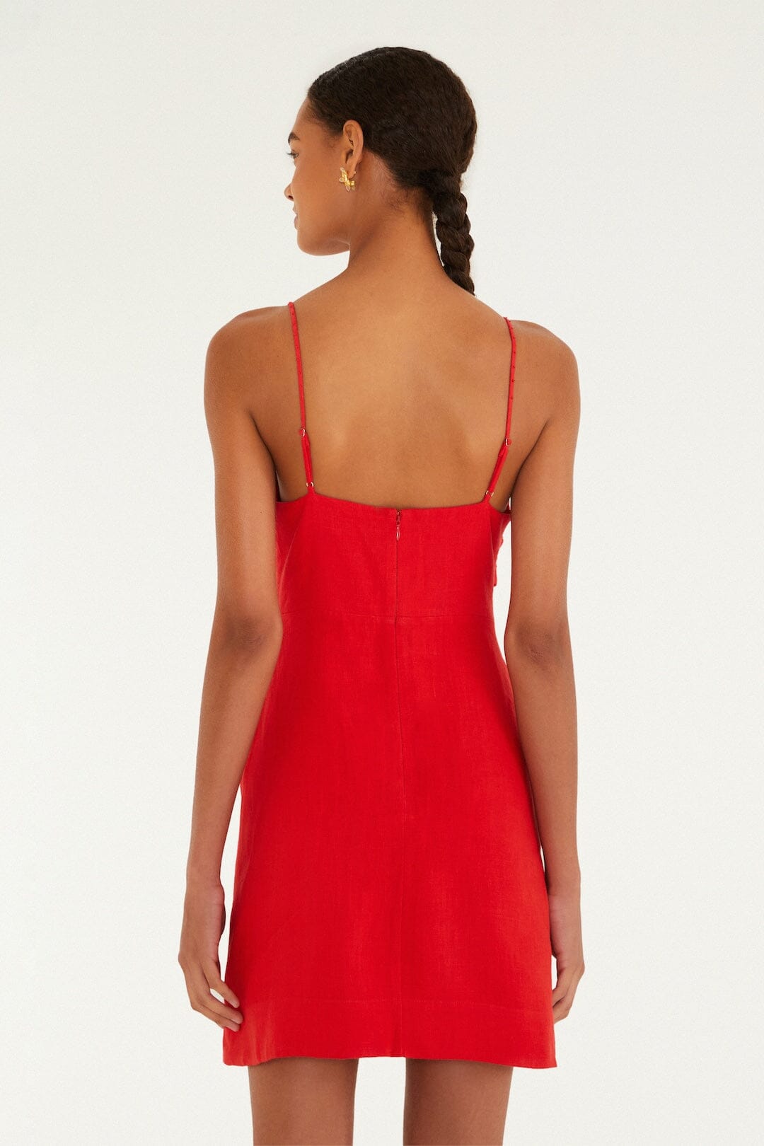 Red Sleeveless Flower Euroflax Premium Linen Mini Dress