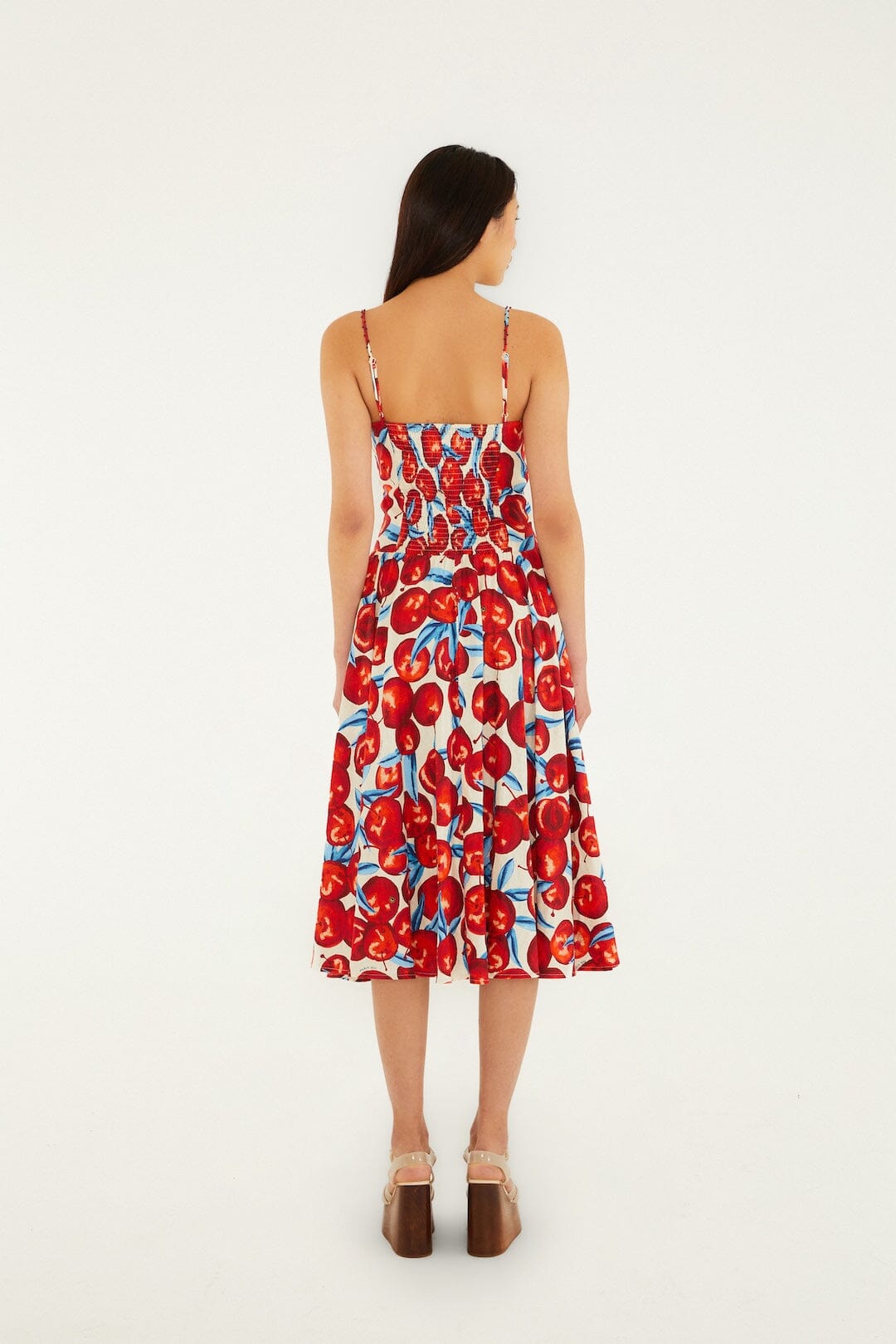 farm rio sleeveless ruched mesh midi dress Farm Rio x Anthropologie Ruched Mesh Midi Dress Size L NWT