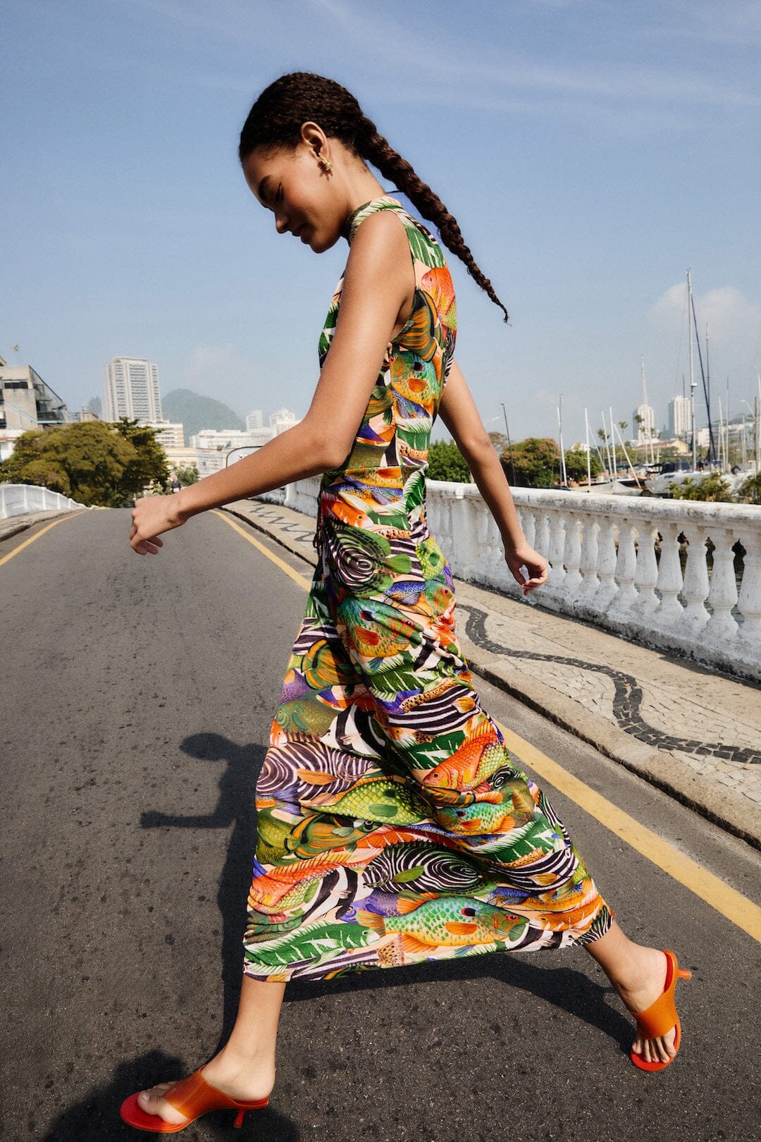Multicolor Fish Sea Sleeveless Maxi Dress