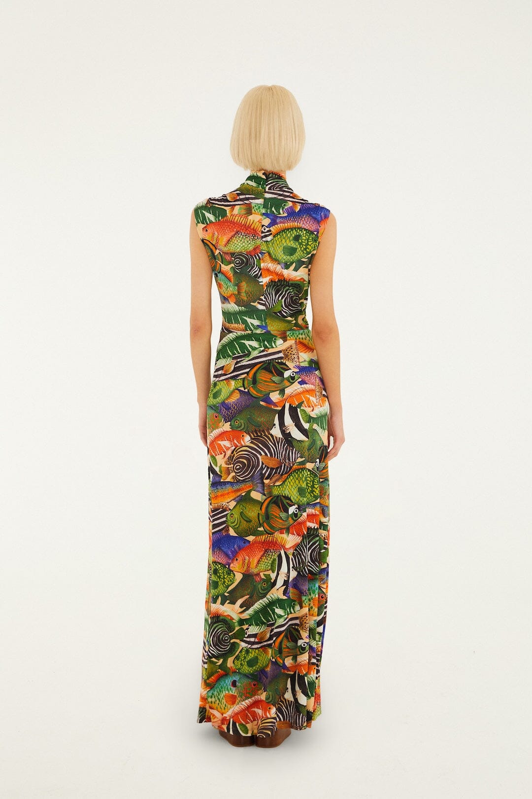 Multicolor Fish Sea Sleeveless Maxi Dress