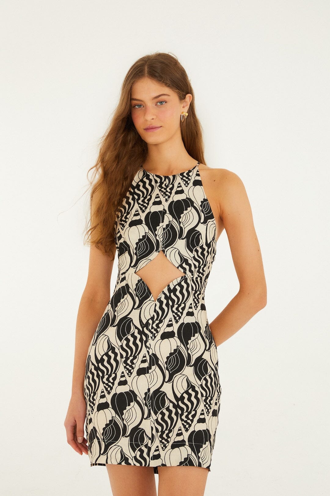 Sand Diamond Seashell Serenade Euroflax Premium Linen Cut Out Mini Dress