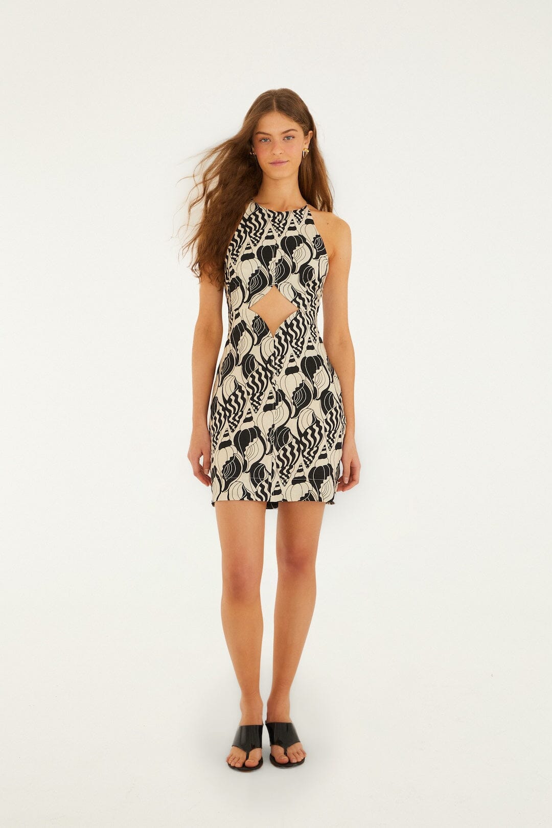 Sand Diamond Seashell Serenade Euroflax Premium Linen Cut Out Mini Dress